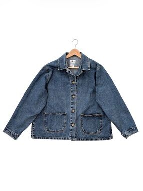 Vintage French Dressing Classic Boxy Denim Chore Jacket in Medium Blue